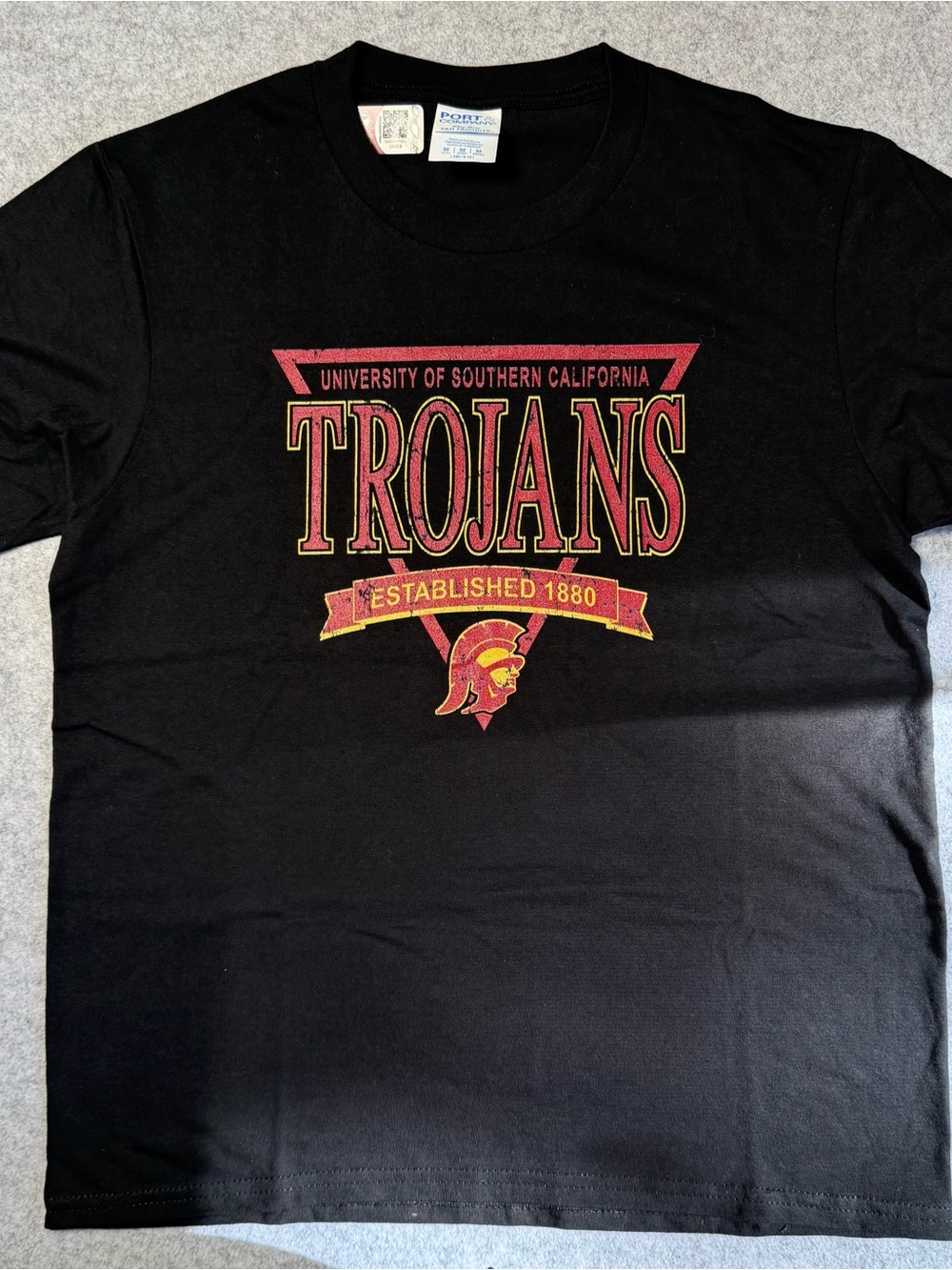 Port and Company Black Kids Tee with Red and Gold Trojans Graphic Size - Meduim